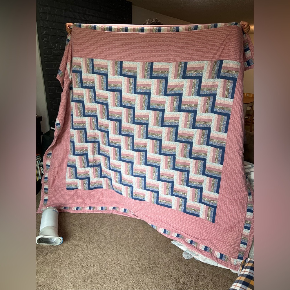Vintage Handmade Pink and Blue Patchwork Quilt